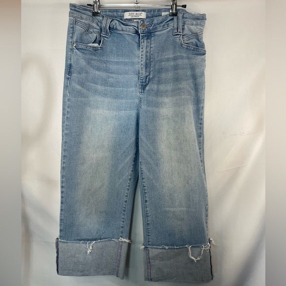 Judy Blue Denim - Just Blue wide leg jeans with a few cuff, light wash denim for juniors, size 15